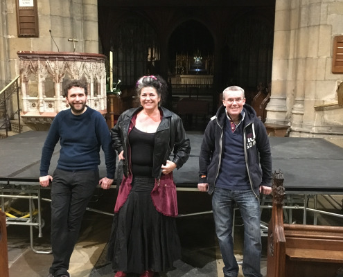 David with Joe Austin and Katy Marriott building a stage in the 2017 festival.